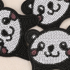 3pcs Sequined Panda Head Embroidery Patches Ironing Cloth Stickers