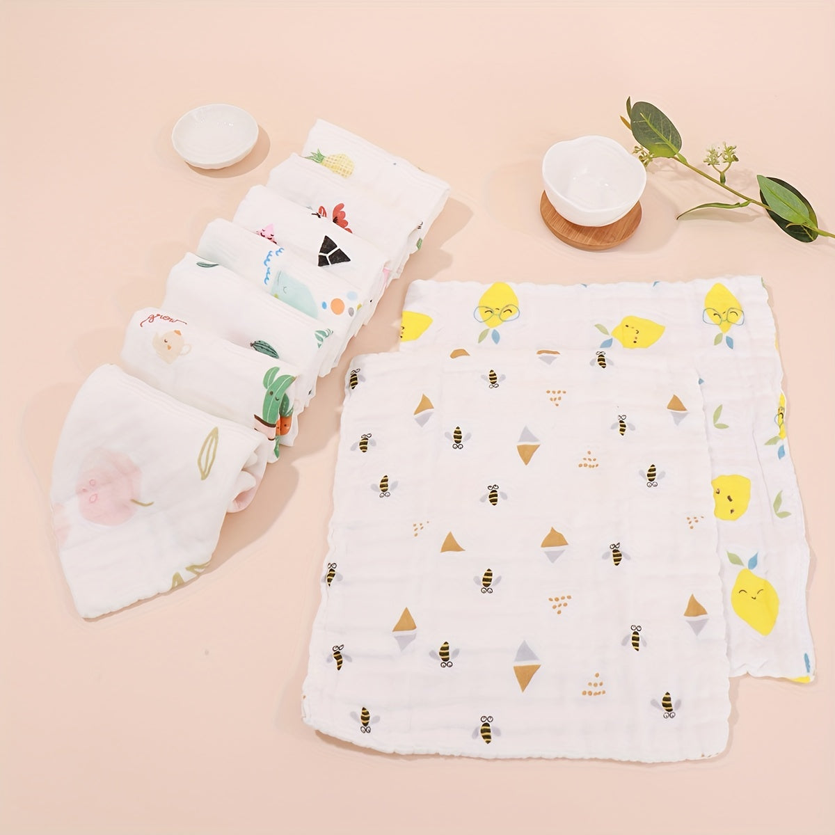 6pcs Baby Handkerchief Square Towel Bath Towels Face Washcloth Muslin Fabric