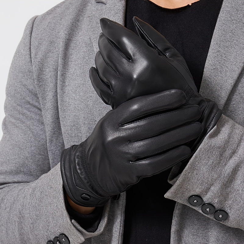 Men's Leather Gloves Winter Warm Plus Velvet Thick Gloves