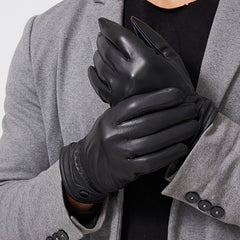 Men's Leather Gloves Winter Warm Plus Velvet Thick Gloves