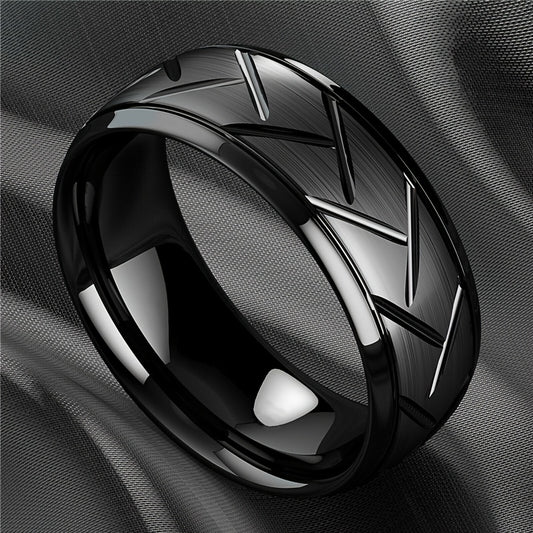 8MM High Titanium Steel Ring Men's Stainless Steel Wire Groove Tire Ring