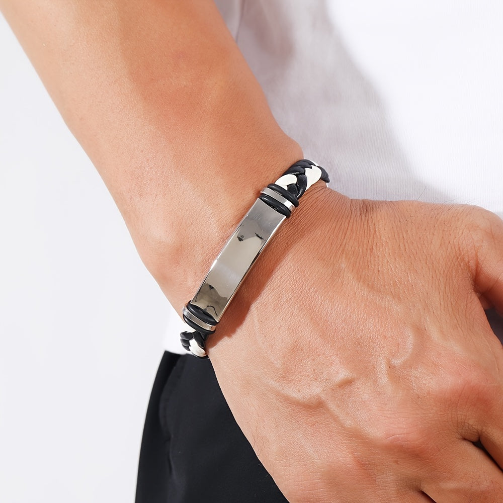 Minimalist Titanium Steel Leather Bracelet