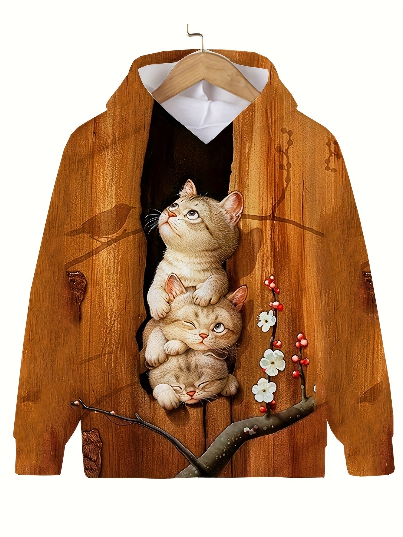 Kitties In Tree Hollow Hooded Sweatshirt Girls Top