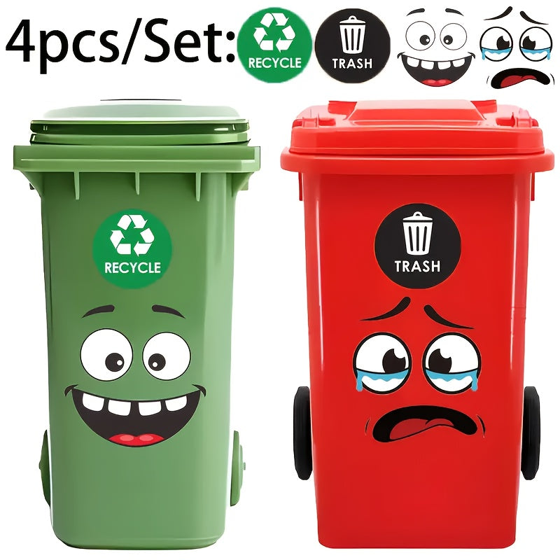 4pcs Fun Eye Trash Can Stickers Self-Adhesive PVC Decals for Car Bathroom Fridge