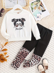 Toddler Girl's MINI GIRL Print Sweatshirt & Leopard Pattern Leggings Set