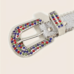 Sparkly Rhinestone PU Belt Colorful Sequin Hip Hop Rivet Jeans Belt Y2K Belts