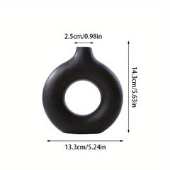 Modern Ceramic Donut Vase for Boho Home Decor with Pampas Dried Flowers
