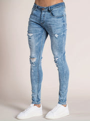 Men's Slim Fit Ripped Jeans Distressed Mid Stretch Denim Pants