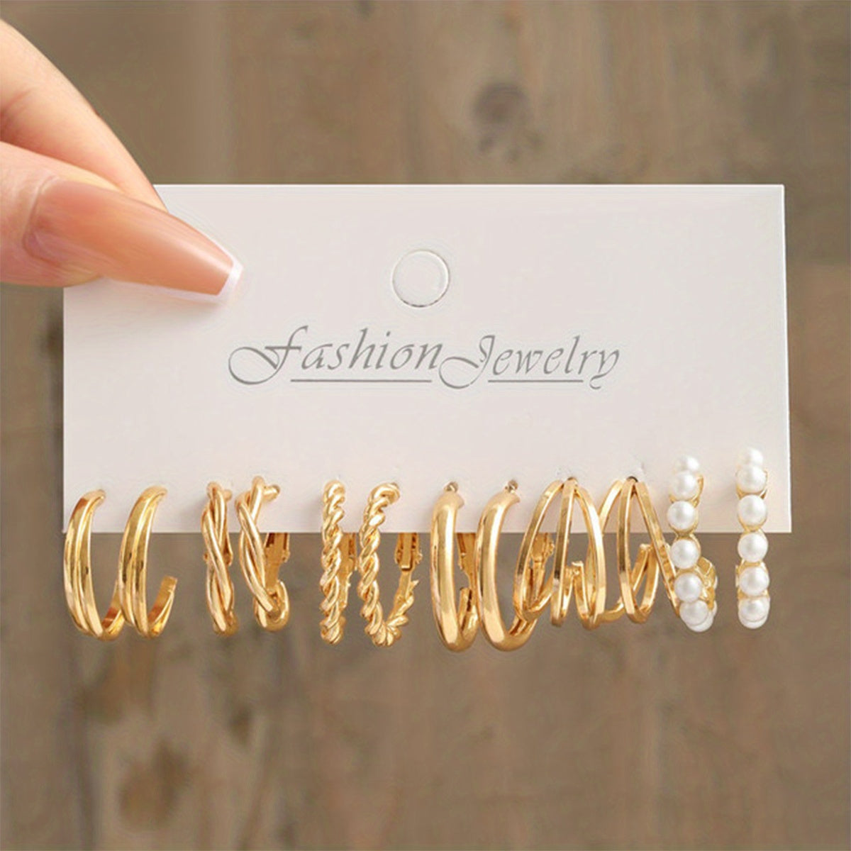 6 Pairs Chunky Geometric Hoop Earrings Set