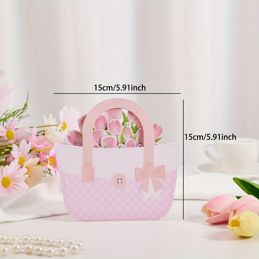 3D Pop Up Tulip Flower Basket Greeting Card with Envelope