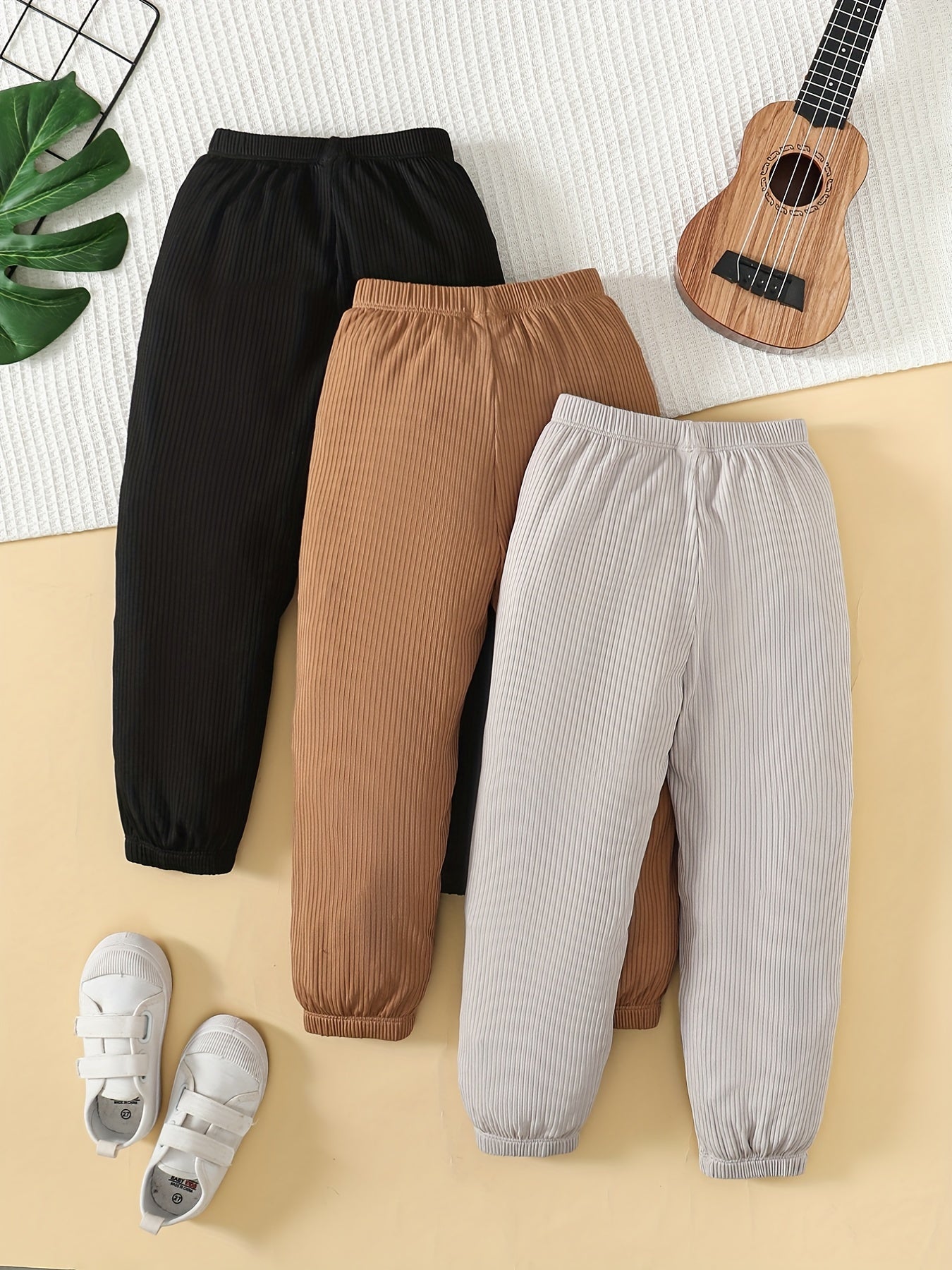 3pcs Girls Cotton Active Jogger Pants Stretch Fit Kid Trousers
