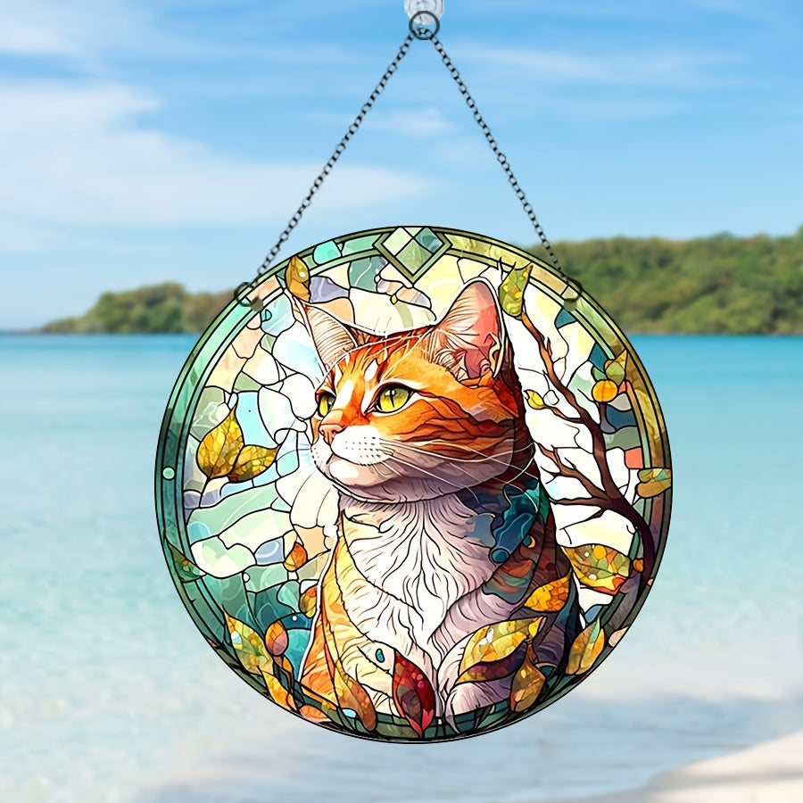 Acrylic Cat Round Stain Window Hanging Pendant Decor