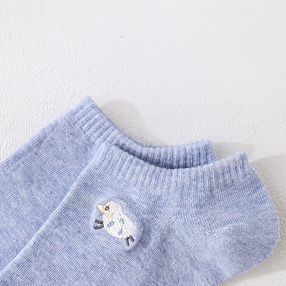 Embroidered Sheep Women's Ankle Socks - Pack of 5