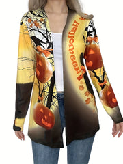  Halloween Casual Cardigan Women's Plus Graphic Print Long Sleeve 