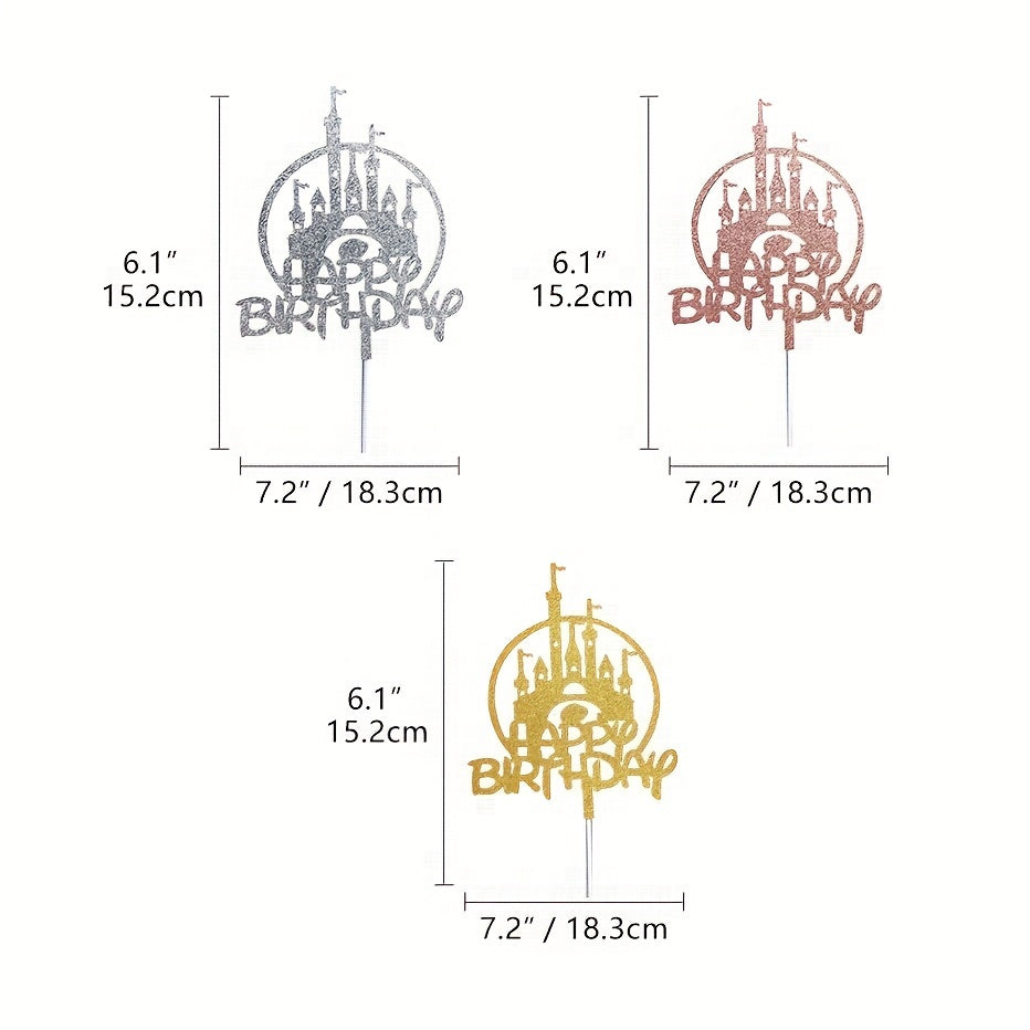 Golden Glitter Castle Birthday Cake Topper