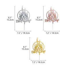Golden Glitter Castle Birthday Cake Topper