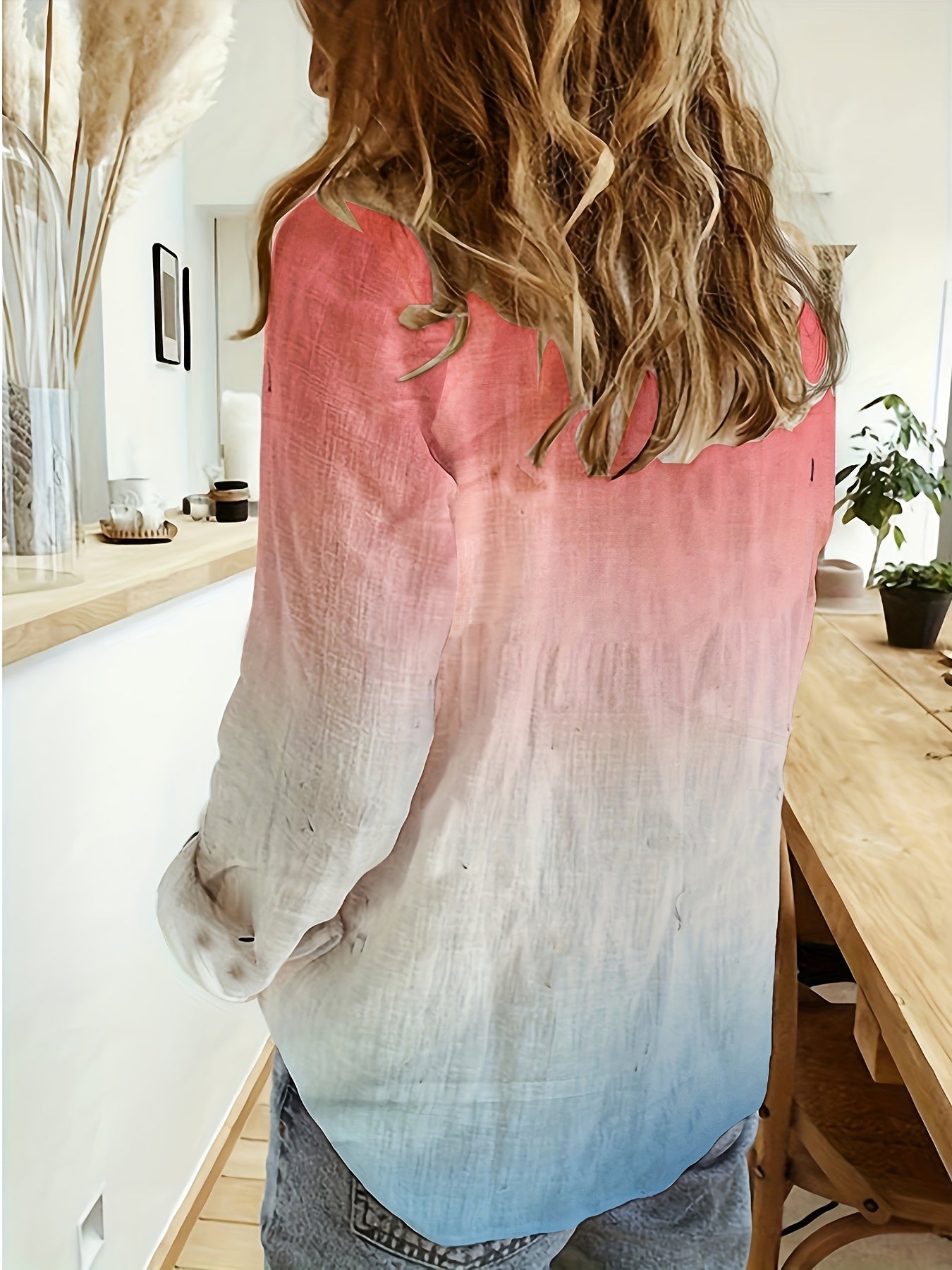  Ombre Long Sleeve Button Up Shirt