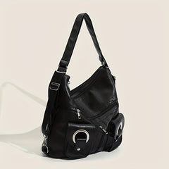 Punk Tote Bag PU Leather Backpack Shoulder Bag with Large Capacity Pockets
