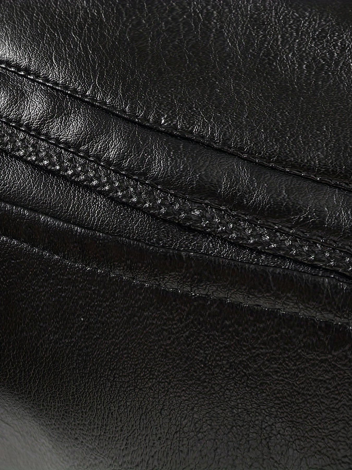 Men's Fleece PU Leather Jacket Button Up Fur Collar Warm Winter Coat