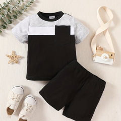 Boys Block Pocket T Shirt And Shorts Set for Summer