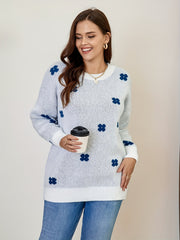 Floral Pattern Long Sleeve Pullover Jumper