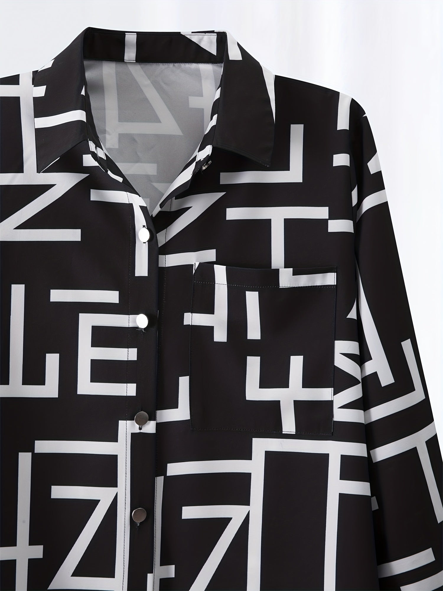  Letter Print Button Up Collar Blouse