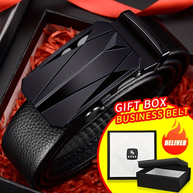 Men's Pu Leather Belt with Automatic Buckle Middle-aged Young Business Casual