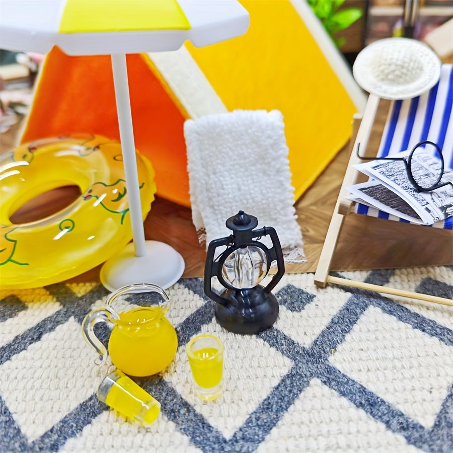Summer Dollhouse Decor Yellow Tent Duck Swim Ring Tea Set
