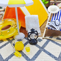 Summer Dollhouse Decor Yellow Tent Duck Swim Ring Tea Set