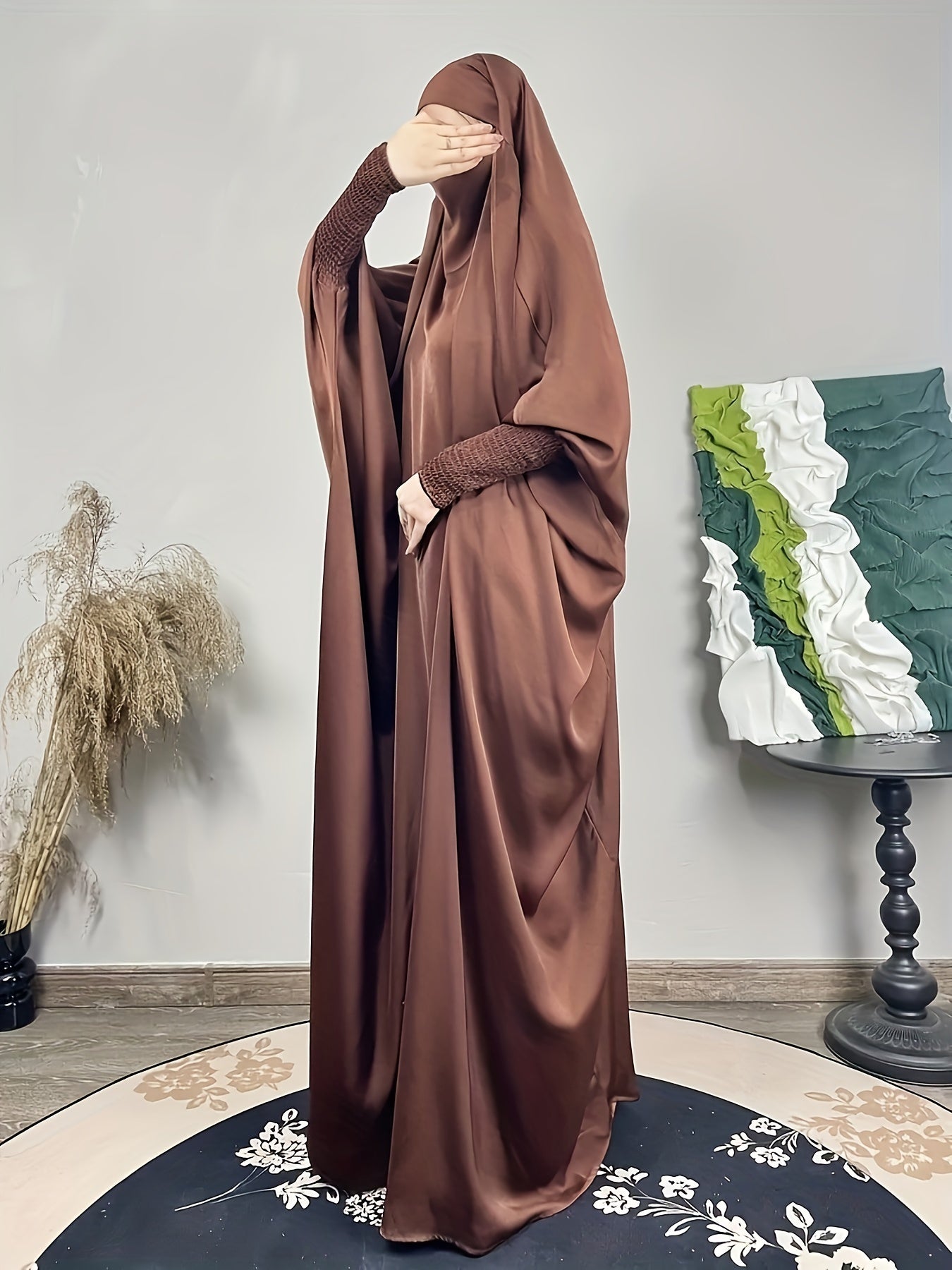  Casual Abaya Dress Women's Plus Solid Batwing Sleeve