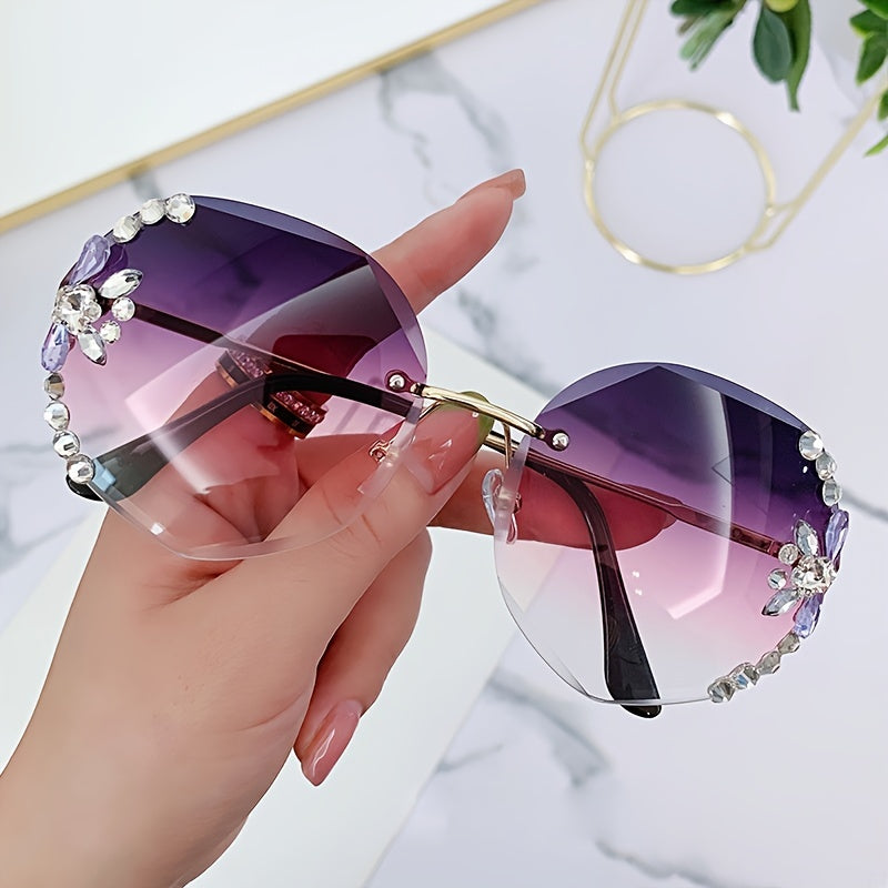 Rhinestone Square Sunglasses Vintage Ladies Stylish Oversized Sun Glasses