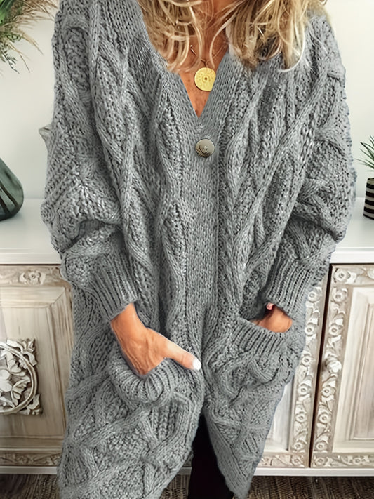  Solid Long Sleeve Stretch Cardigan with Pockets