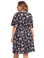  Floral Print V Neck Stretch Dress