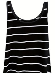 Stripe Print Lace Trim Tank Top