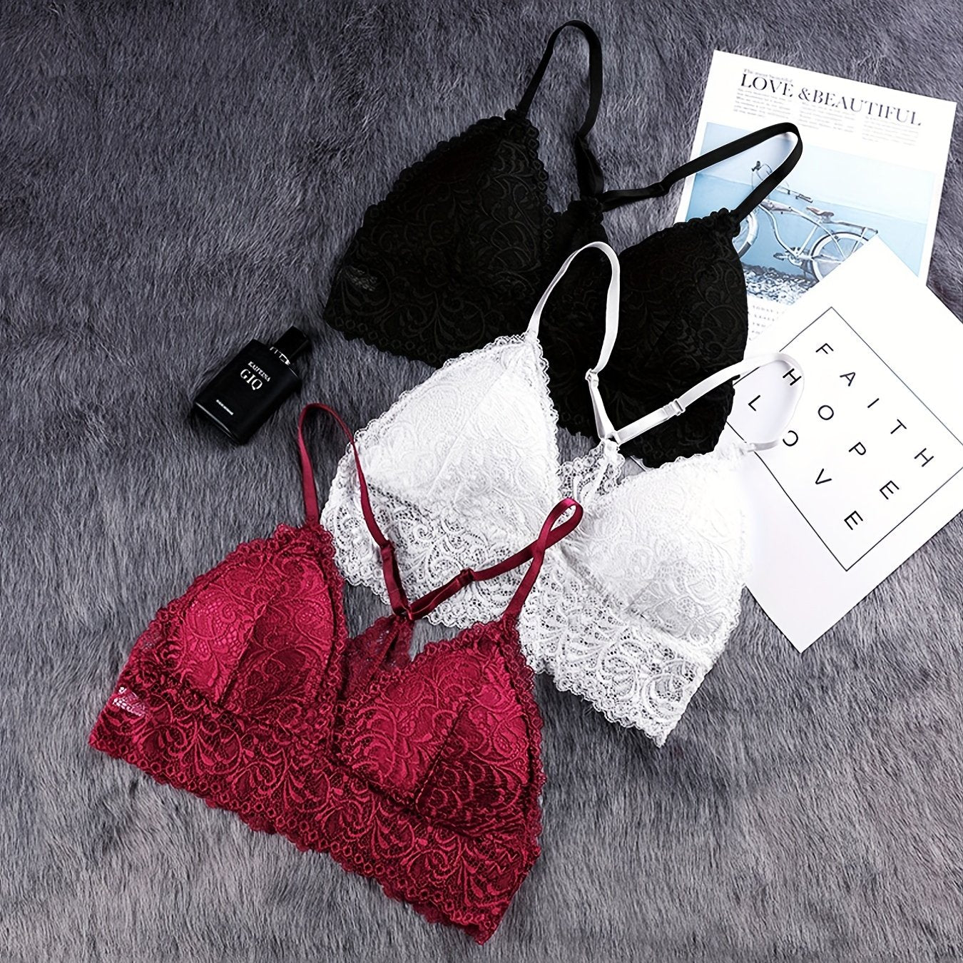 3pcs Lace Camisole Bras Adjustable Straps Multiple Colors