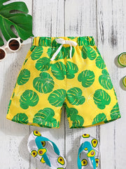 Boys Leaf Print Casual Shorts Comfortable Breathable For Vacation