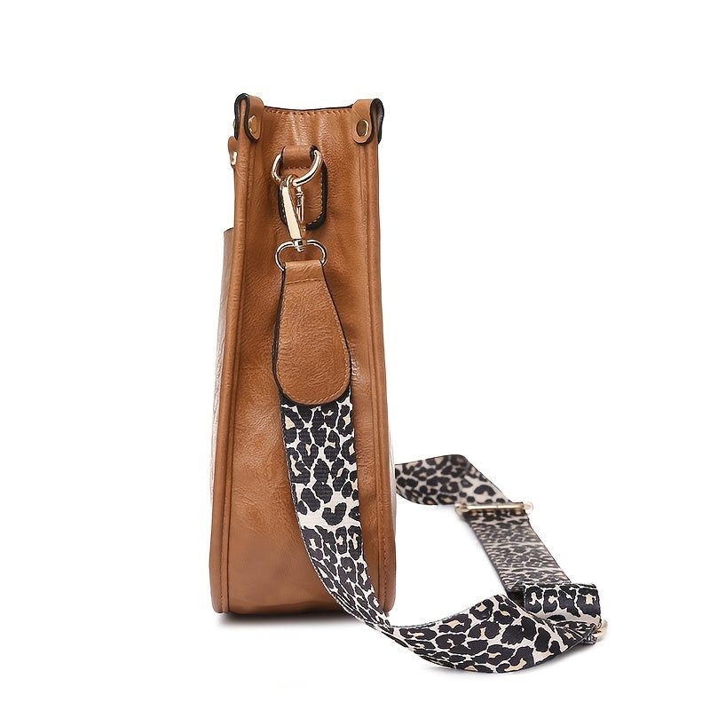 Leopard Print Crossbody Bag Saddle Shoulder Zipper Bag
