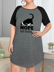 Cat Print Round Neck Sleep Dress