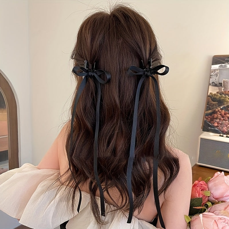 2pcs Braided Hair Ribbon Bow Hair Clip Streamer Hair Card
