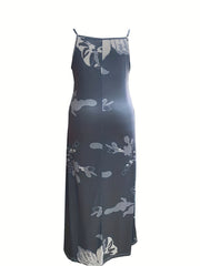  Floral Print Maxi Cami Dress Women's V Neck Slight Stretch