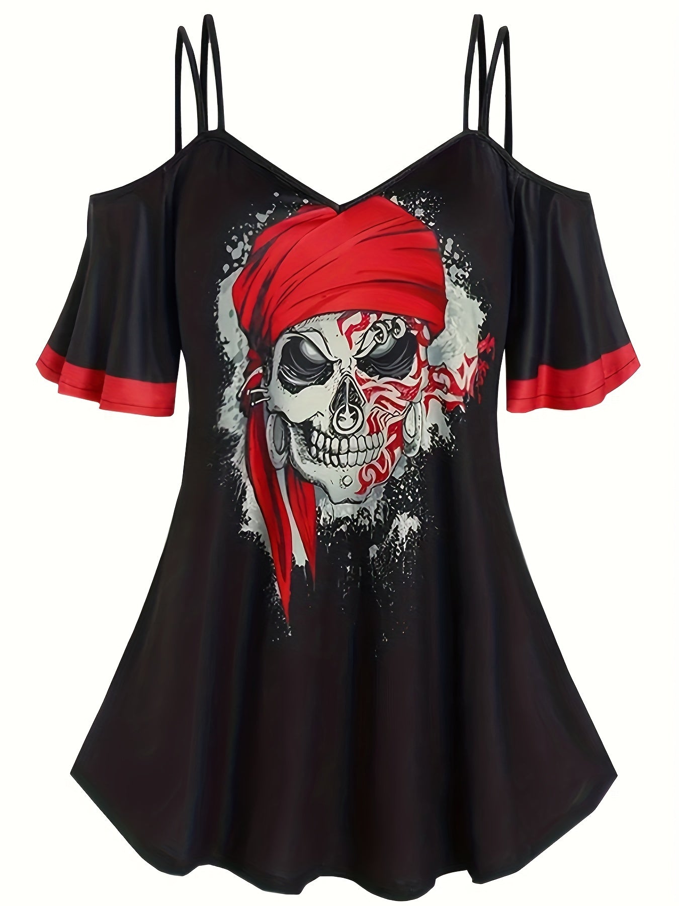  Gothic Dress Women's Skull Print Cold Shoulder Mini Cami Dress