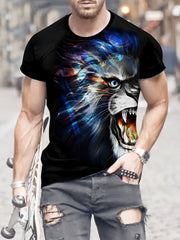 Lion 3d Pattern Print Men's Short Sleeve Comfy T-shirt Graphic Tee