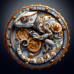 Steampunk Chameleon Wooden Puzzle with Golden Gears