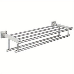Stainless Steel Towel Shelf with Two Towel Bars for Bathroom Storage
