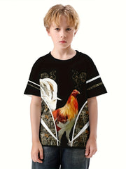 Chicken 3D Print Boys Summer T-shirt Lightweight Round Neck Short Sleeve