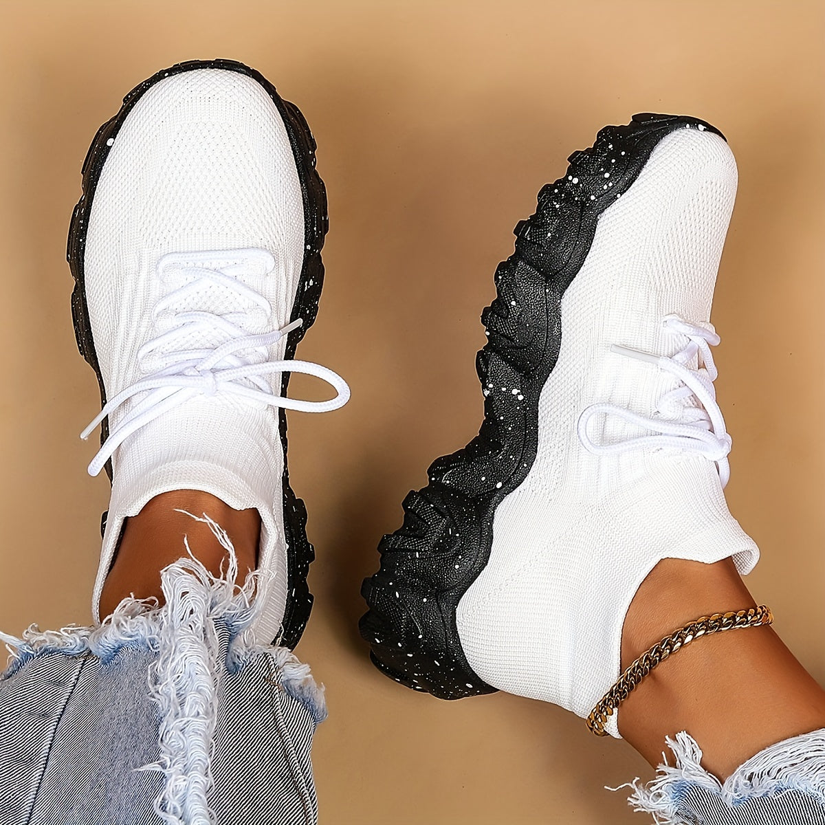 Women's Knit Chunky Sneakers Casual Lace Up Running Shoes