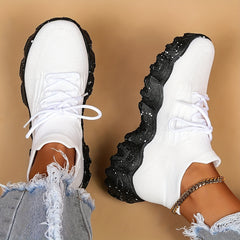Women's Knit Chunky Sneakers Casual Lace Up Running Shoes