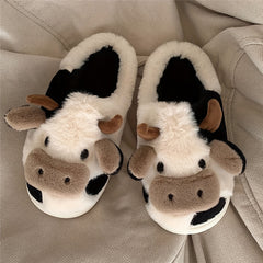 Men's Cartoon Cow Plush Lining Slides