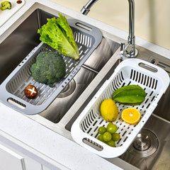 Retractable Kitchen Drain Basket Sink Rack Plastic Dish Drainer