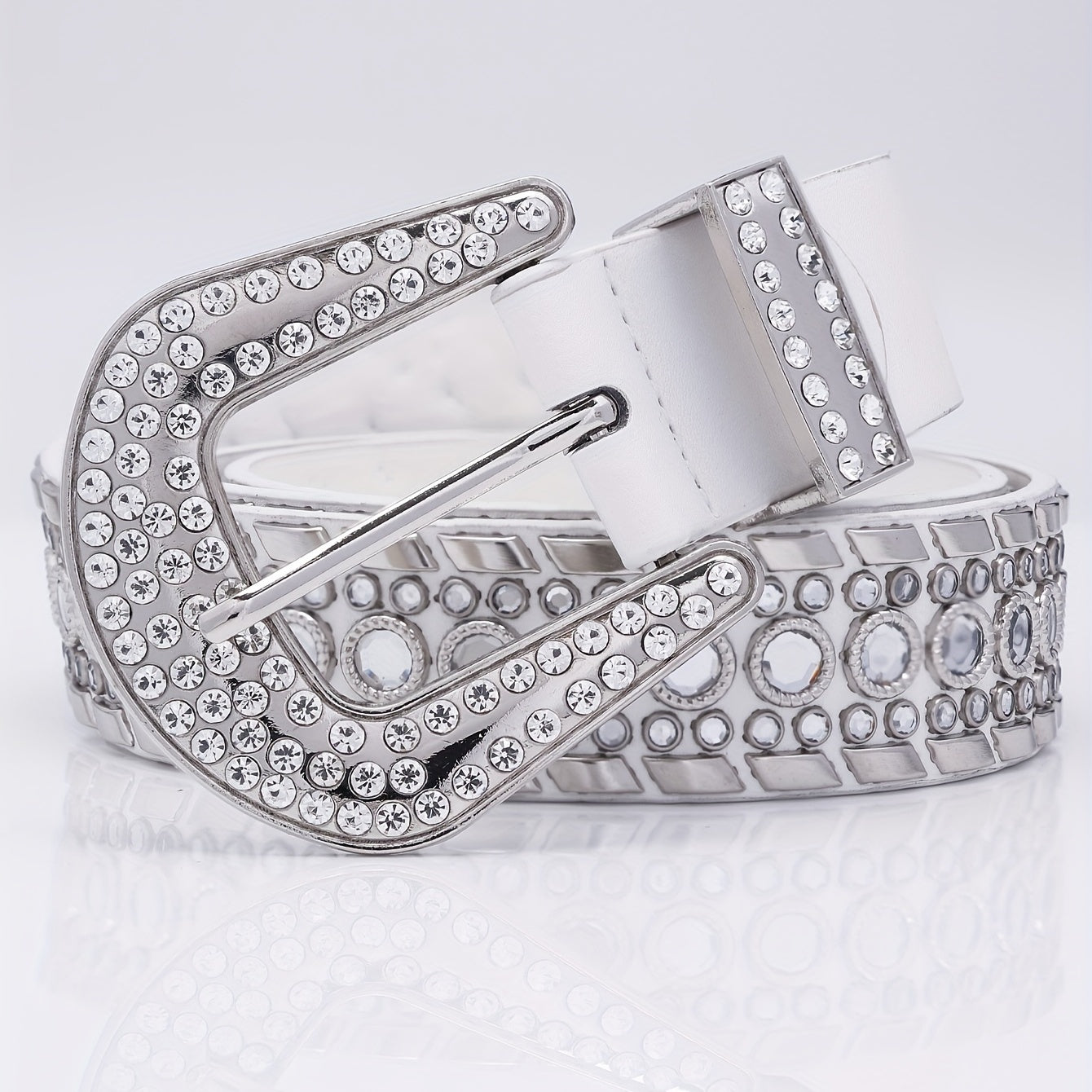 Rhinestone Belt Men's Faux Diamonds Leather Belt